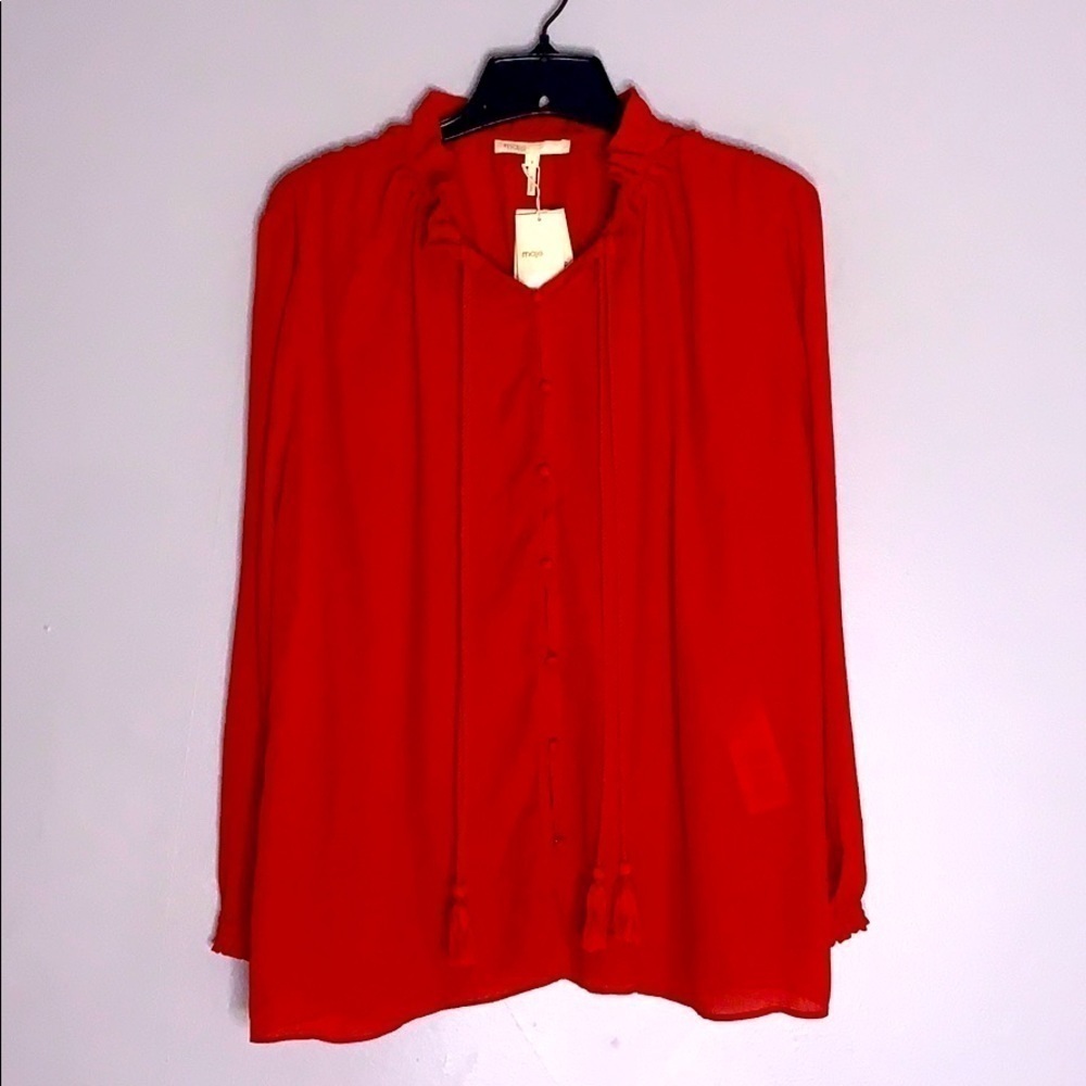 MAJE Rouge red Rope Tassle Chemise Blousante Top blouse women’s small new w tag